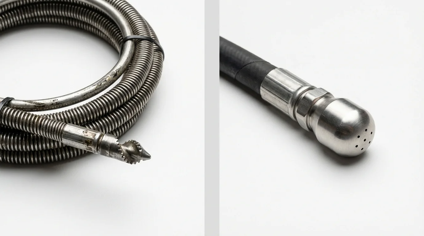 Drain snake cable and hydro jetting nozzle used for drain cleaning in Coldwater, MI